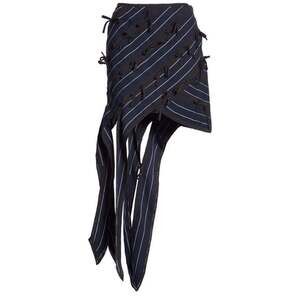 Self-Portrait - Pinstripe Ribbon Asymmetric Panelled Mini Skirt - UK 8